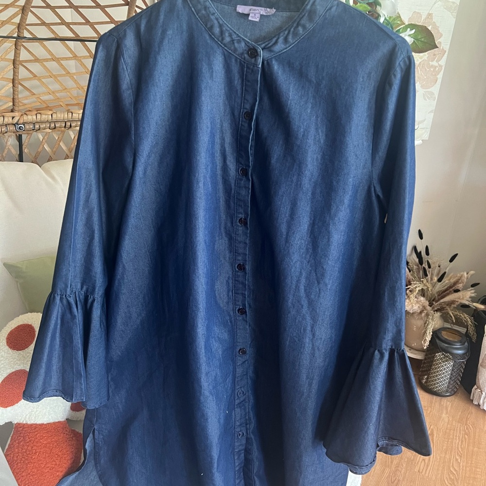 Eien USA Denim Flounce Sleeve Tunic Dress – Size Small